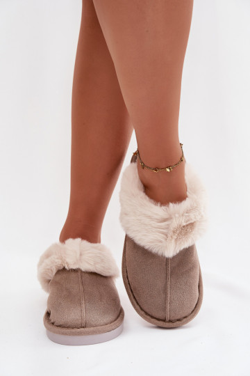 Chaki Damen-Hausschuhe mit Fell Carisse 2