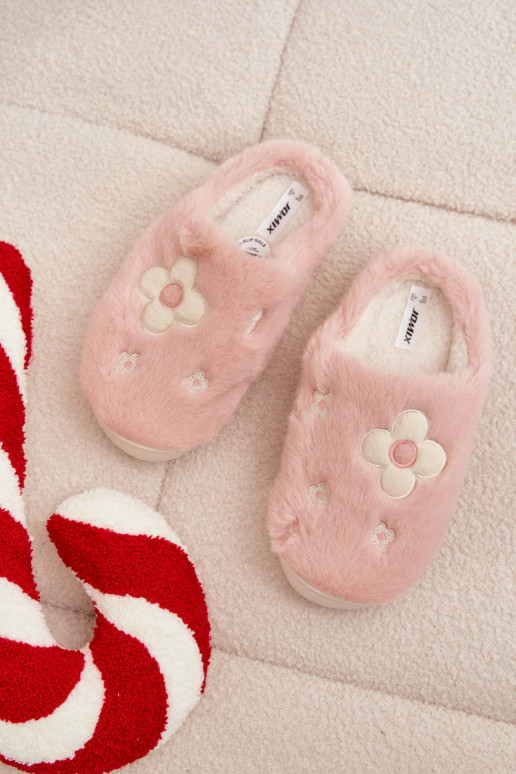 mit Pelzmantel Hausschuhemit floralen Motivenuszkami pinke Farbe Selinne