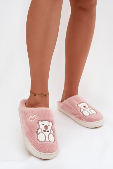 Rosa Noralie Hausschuhe mit Fell und Teddybär 2