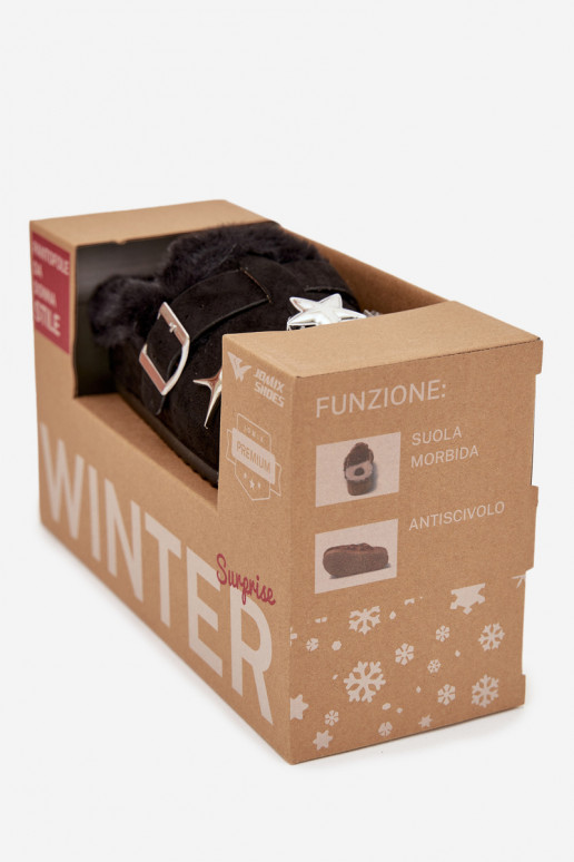 Hausschuhe Feminin mit schönen Details I mit Schnallen sich Zuarm laufen mit Fell innen schZuarze Farbe Thalora