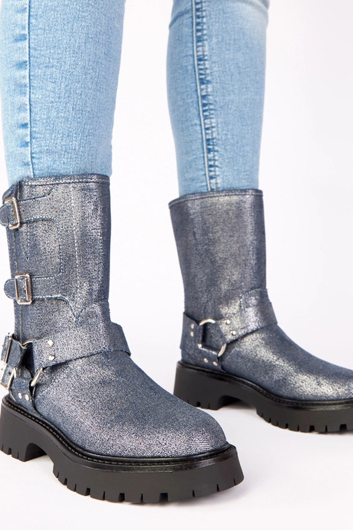 Blaue Stiefeletten mit Schnallen und...