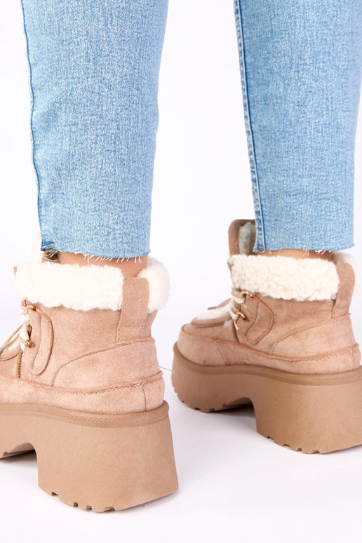 Dunkelbeige Schneestiefel mit Fell...