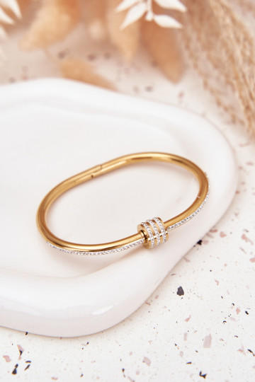Damen-Edelstahlarmband in gold mit funkelnden Steinen 2