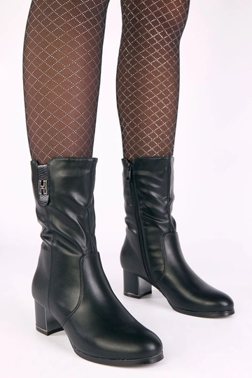 Schwarze beheizbare Stiefeletten auf Absatz mit Zirkonia Gusta