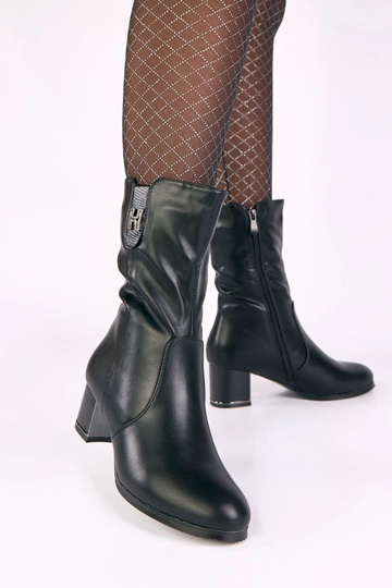 Schwarze beheizbare Stiefeletten auf Absatz mit Zirkonia Gusta 2