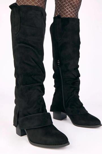 Batta schwarze Overknee-Stiefel aus Kunstwildleder mit umgeschlagenem Schaft