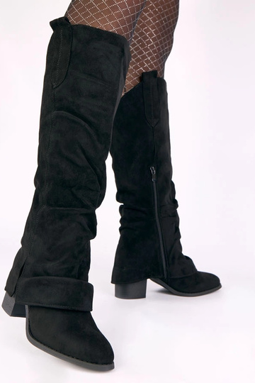 Batta schwarze Overknee-Stiefel aus Kunstwildleder mit umgeschlagenem Schaft 2