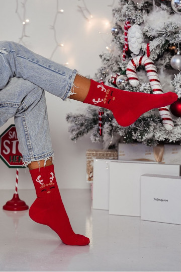 Socken Feminin INeihnachten Rentier rote Farbe