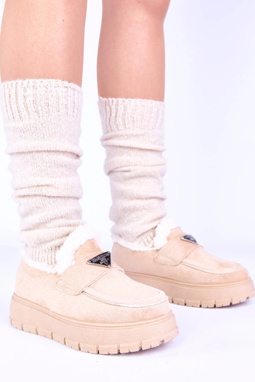 Helle Sandfarbene Plateauschuhe mit Fell Kirby