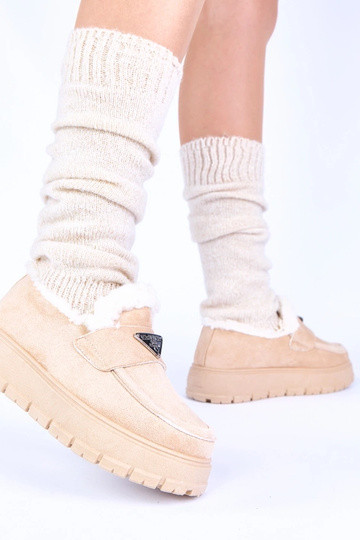 Helle Sandfarbene Plateauschuhe mit Fell Kirby 2