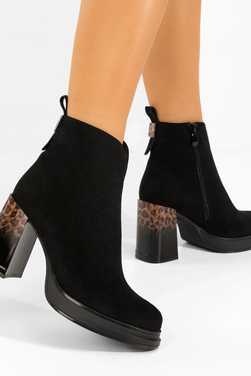 Schwarze Stiefel mit lackiertem Absatz im Leopardenmuster Gena 2