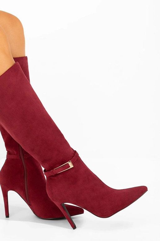 Bordeauxfarbene Overknee-Stiefel mit...