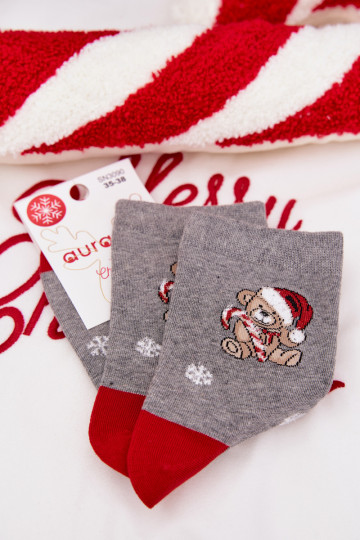 Socken Feminin INeihnachten Schneeflocken Teddybären Im Cover INeihnachtsmanna graue Farbe 2