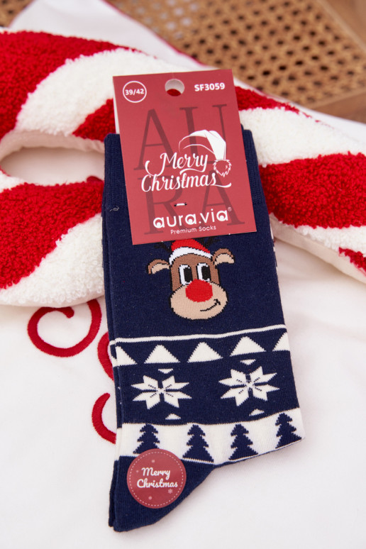 Skarpety Männlich INeihnachten Gemustert mit Hirsch Dunkelblau