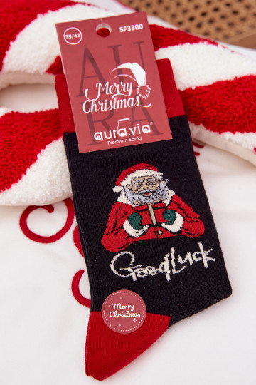Männer Weihnachtsstrümpfe mit Aufschrift und lachendem Weihnachtsmann, schwarz
