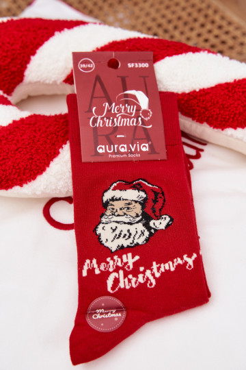 Männer Weihnachtsstrümpfe mit Weihnachtsmann und Aufschrift "Frohe Weihnachten", rot