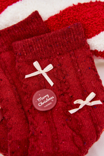 Socken Feminin INeihnachten mit Bändern INełna Alpaka rote Farbe