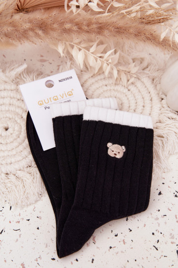 Socken Feminin BaZuełnianeKleinm Teddybärenm schZuarze Farbe 2