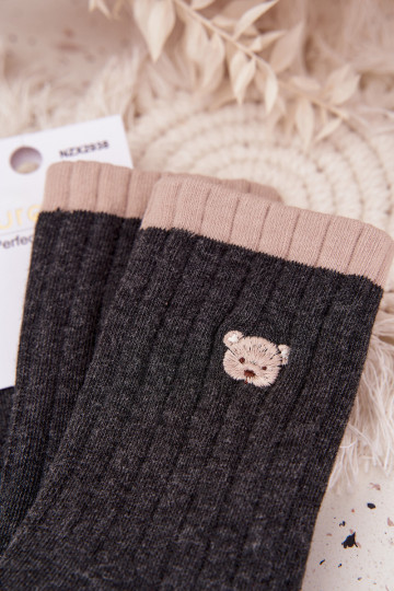 Socken Feminin BaZuełnianeKleinm Teddybärenm graue Farbe
