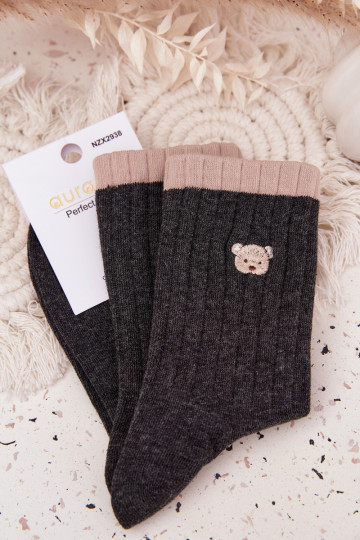 Socken Feminin BaZuełnianeKleinm Teddybärenm graue Farbe 2