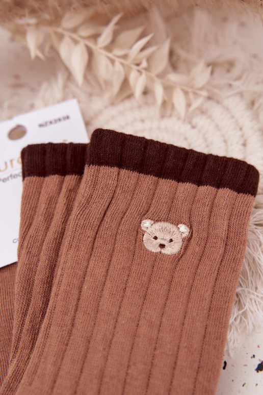 Socken Feminin BaZuełnianeKleinm Teddybärenm braune Farbe