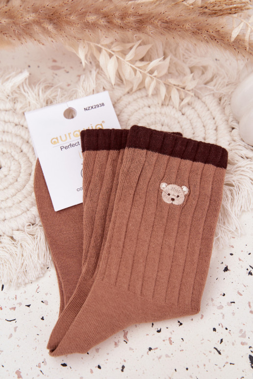 Socken Feminin BaZuełnianeKleinm Teddybärenm braune Farbe