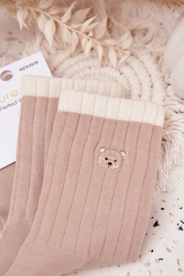 Socken Feminin BaZuełnianeKleinm Teddybärenm Beige