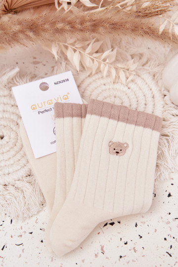 Socken Feminin BaZuełnianeKleinm Teddybärenm elfenbeinfarbe 2
