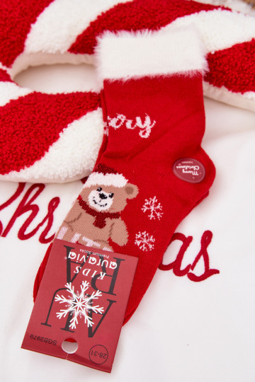 INeihnachtssocken Kindisch mit Pelzmantel I Teddybärenm I INełna Alpaka rote Farbe 2