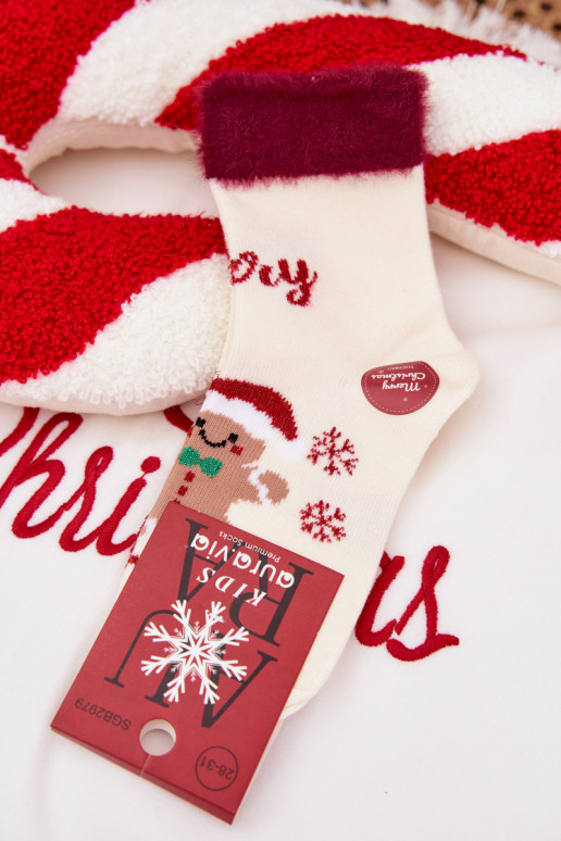 INeihnachtssocken Kindisch Piernik I mit Pelzmantel INełna Alpaka elfenbeinfarbe