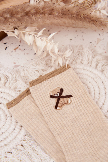 BaumZuollsocken mit Streifen Mit Bär Beige