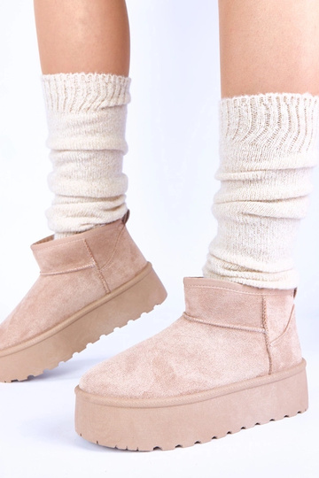 Sandfarbene Schneestiefel auf Plattform mit Fell Mouna 2
