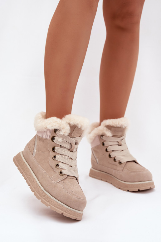 aus INildleder Schneestiefel Schuhe Feminin mit einer Plattform mit Pelzmantel Big Star SS274371 Beige
