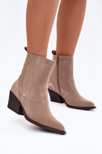 Sandfarbene Wildleder Damen Cowboy-Stiefel mit Absatz, gefüttert Dylira 2