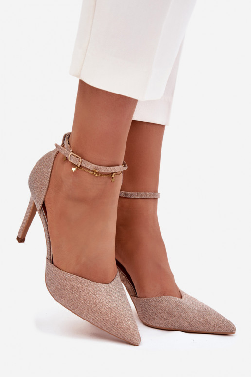 Glänzende Schuhe mit hohen Absätzen mit Riemen Szampańskie Joranne