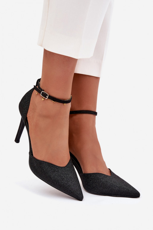 Glänzende Schuhe mit hohen Absätzen mit Riemen schZuarze Farbe Joranne