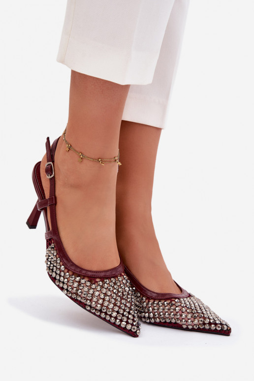 hochhackige Schuhe mit Nieten Burgund Selinna