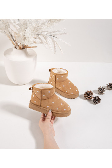 Kindliche Schneestiefel mit Blumenmotiv, braun, Gracina