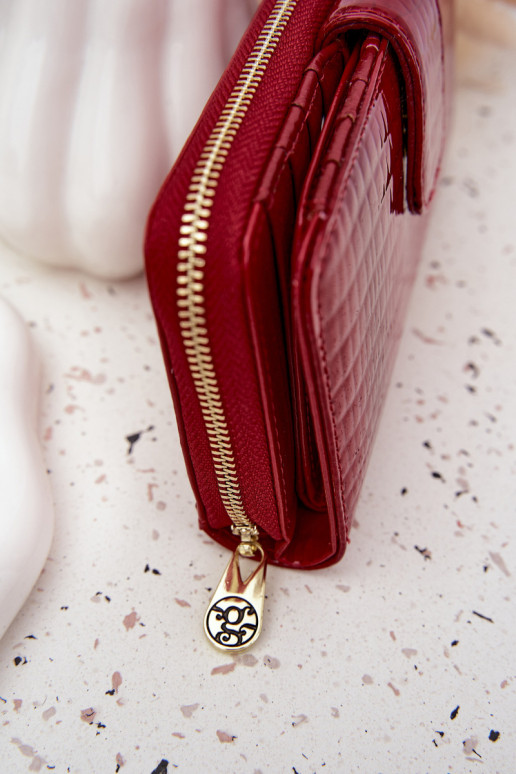 lackiert Damenbrieftasche mit Aufdruck I goldene Farbem Detalem rote Farbe Evlinne