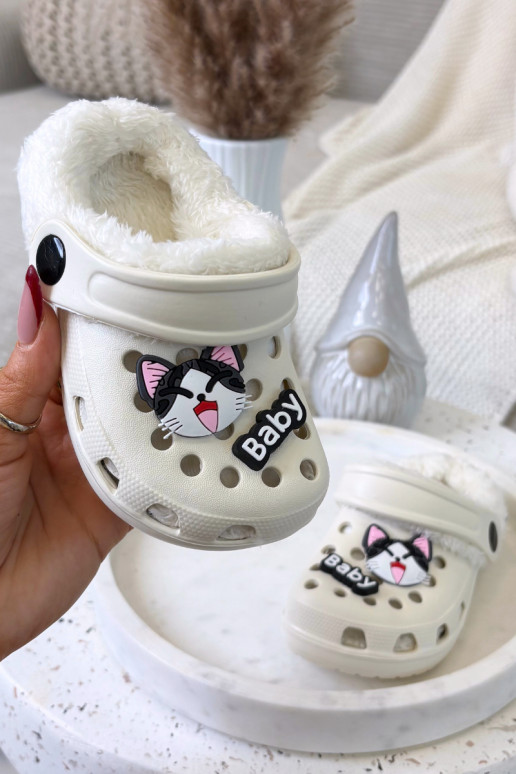 Kinder warme Hausschuhe mit Fell innen, cremefarben „Cerelle"