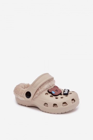 Kinder warme Hausschuhe mit Fell innen, khaki „Cerelle"