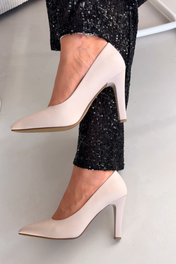 Sergio Leone 1446 elfenbeinfarbene High Heels aus Kunstleder 2