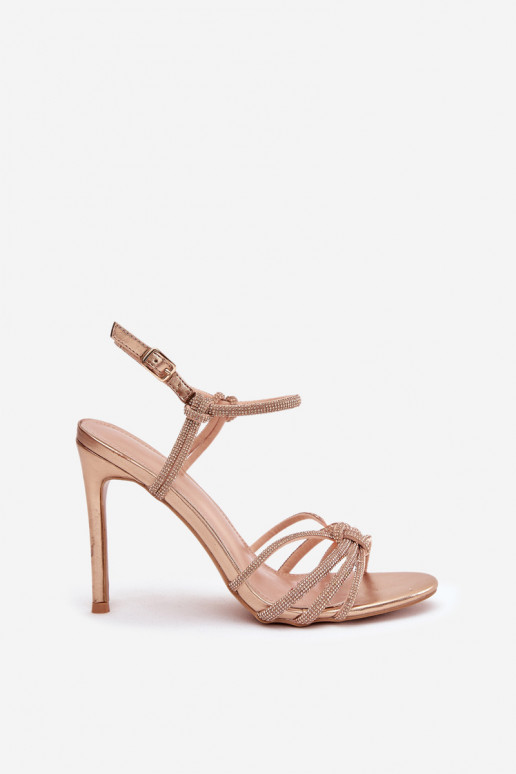 Damensandalen mit dünnen Absätzen mit Streifen Und Zirkone Szampańskie Tanelle