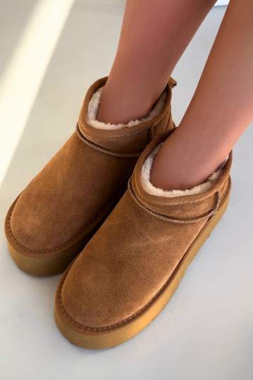 Braune Damen-Schneestiefel aus Kunstwildleder Irene