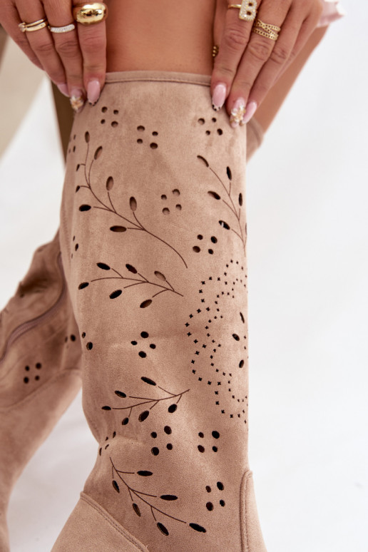 mit durchbrochenen Elementen Damenstiefel Klocke Khaki-Farbe Helinna