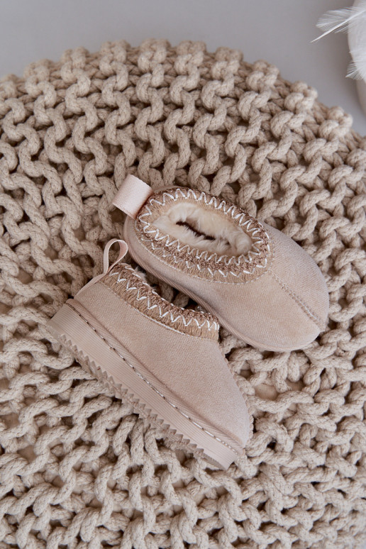 Schneestiefel Stiefel Kindisch mit einer Plattform sich Zuarm laufen mit Fell innen elfenbeinfarbe Vilabria