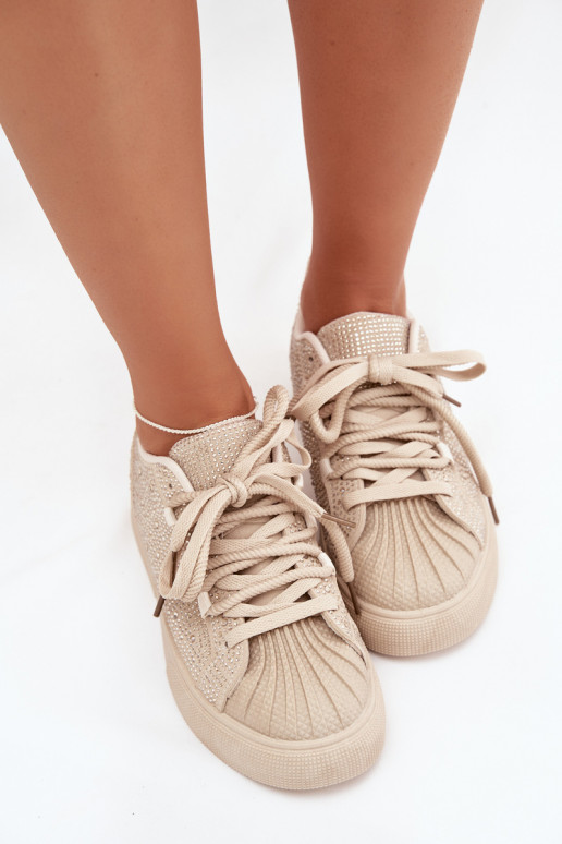Dekoriert Sneakers Stilvollllschuhe Feminin Beige Calissea