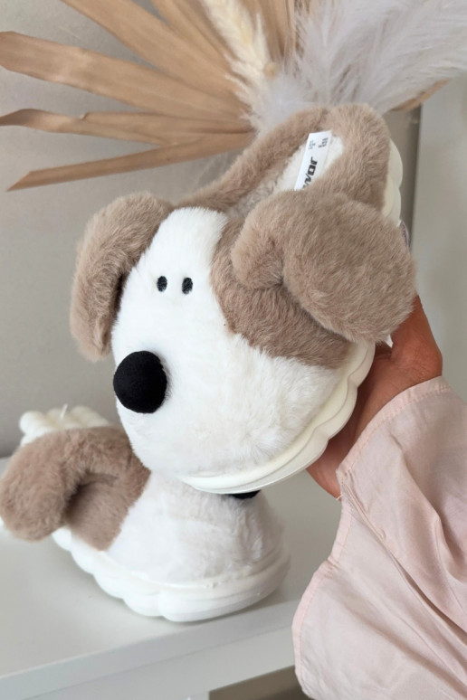 Beige Kinderschuhe mit Fell "Hunde" Farnise