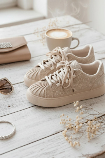 Dekorierte Damen-Sneaker im sandfarbenen Modell Calissea 2