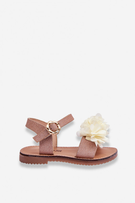 Modisch Sandalen für Kinder mit Blumen Beige-goldene Farbe Poly